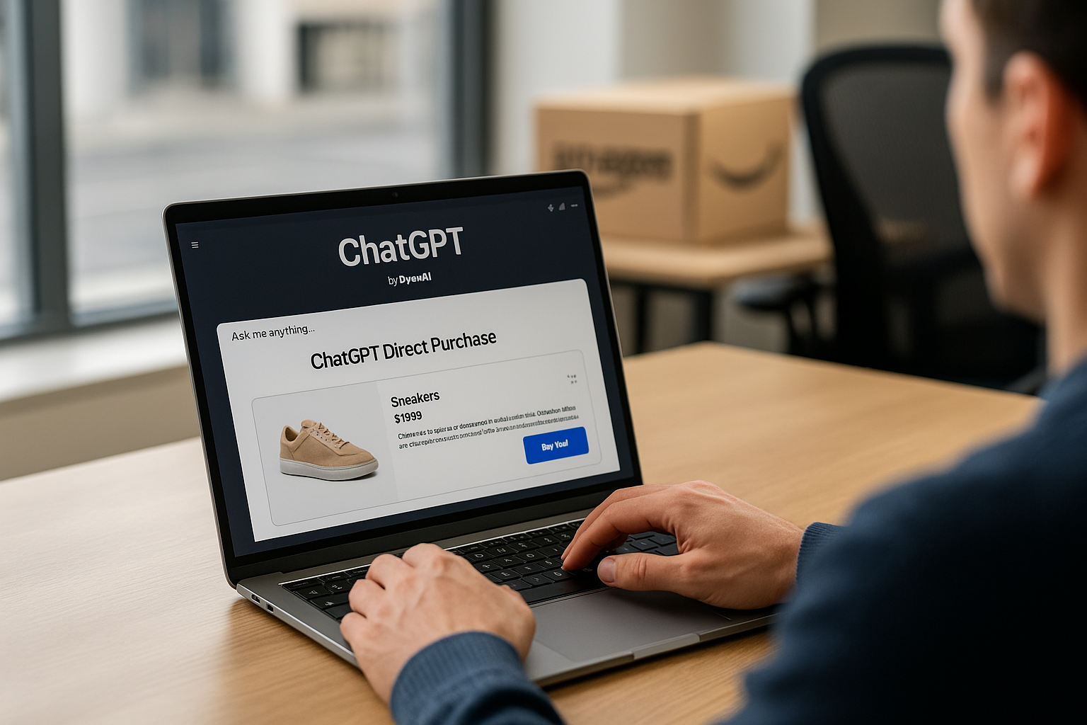 ChatGPT direct purchase interface for eCommerce shopping on laptop